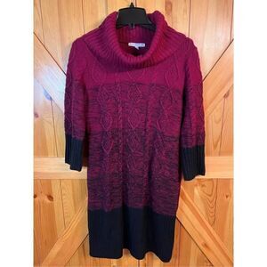 Studio One New York Women Long Sleeve Sweater Dress, Red/Black Large (2735)